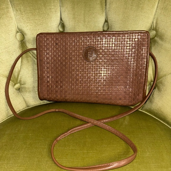 FENDI Shoulder Bag Intre Braided Leather Brown Authentic - Picture 4 of 11